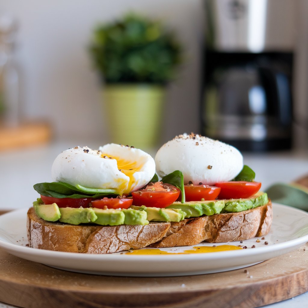 Avocado Toast with Poached Eggs and Veggies